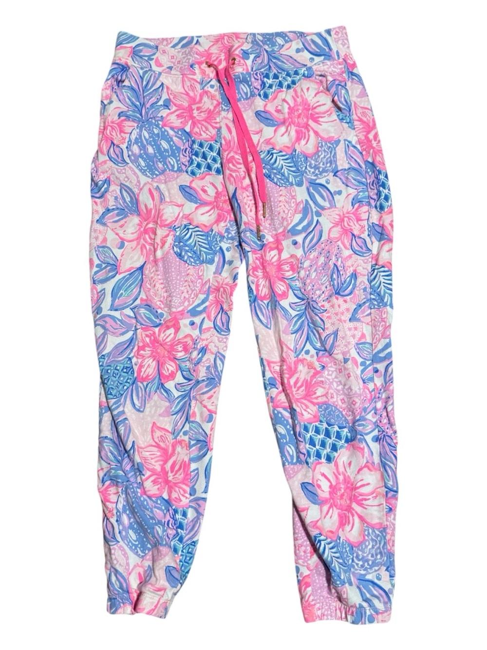 Lilly Pulitzer Mallie Knit Pants Tropical Pineapple Floral Joggers Size M - Picture 2 of 4